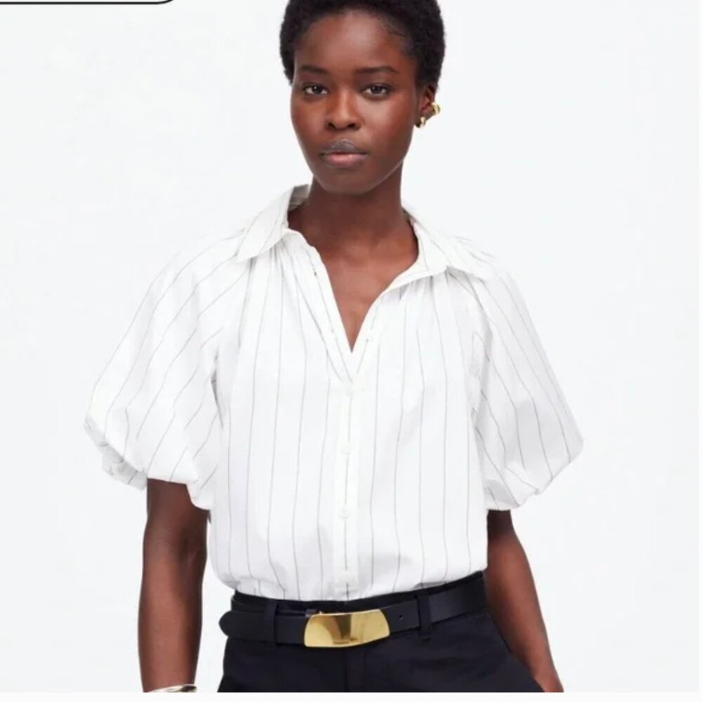 Madewell Shirred Bubble-Sleeve Button-Up Shirt